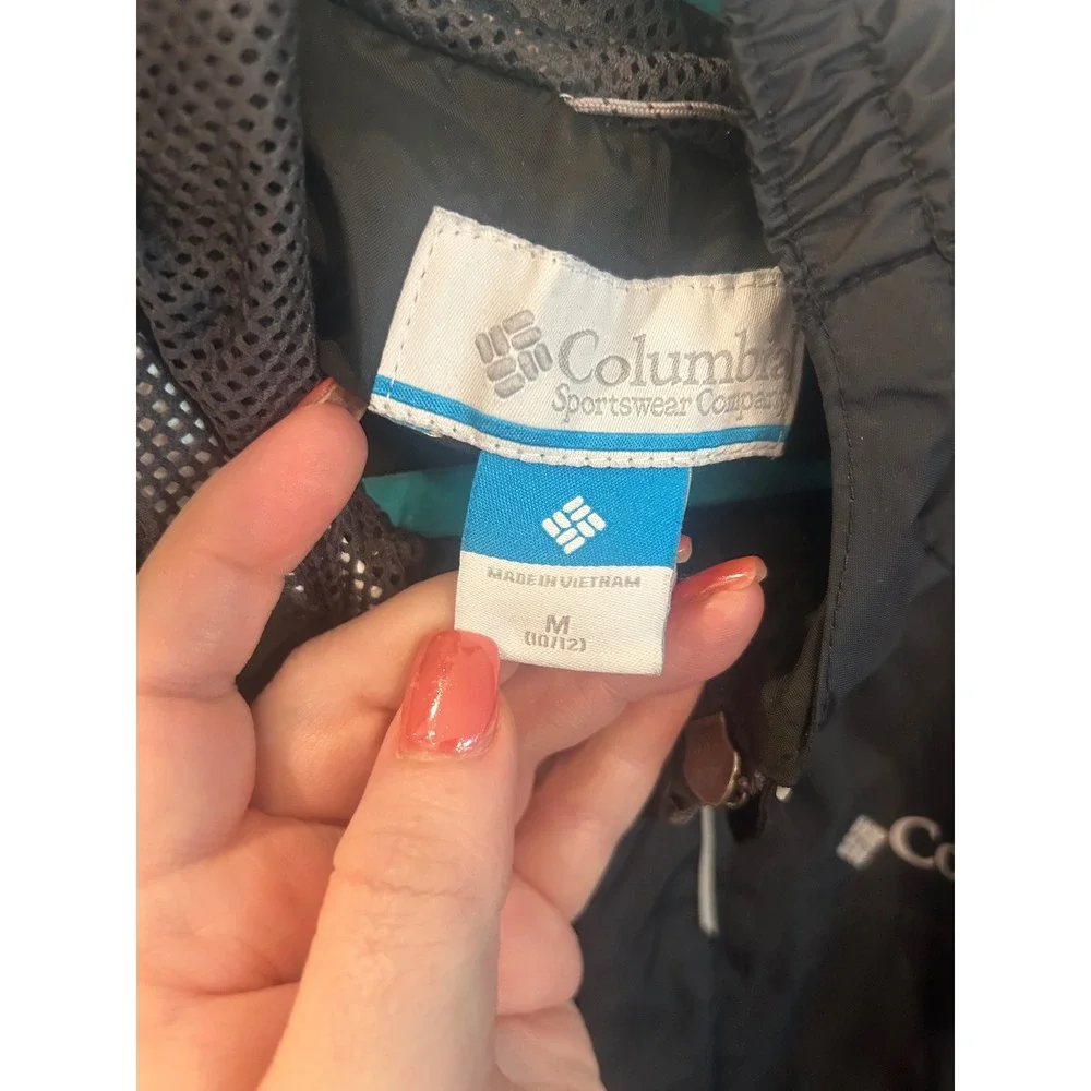 Columbia Rain Jacket Black Omni-Tech Waterproof Hooded Shell Kids M 10/12